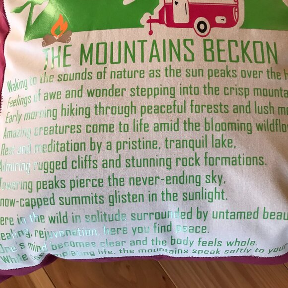 Mountain Camping Pillow Cover, 18 x 18: Handmade Vintage Camper Magenta Decor - Picture 3 of 9